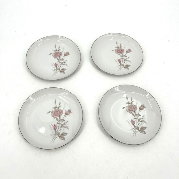 FINE CHINA JAPAN Set Of 4 Vintage Laura Starter Plate Floral Platinum Trim 6.25" - Picture 1 of 4